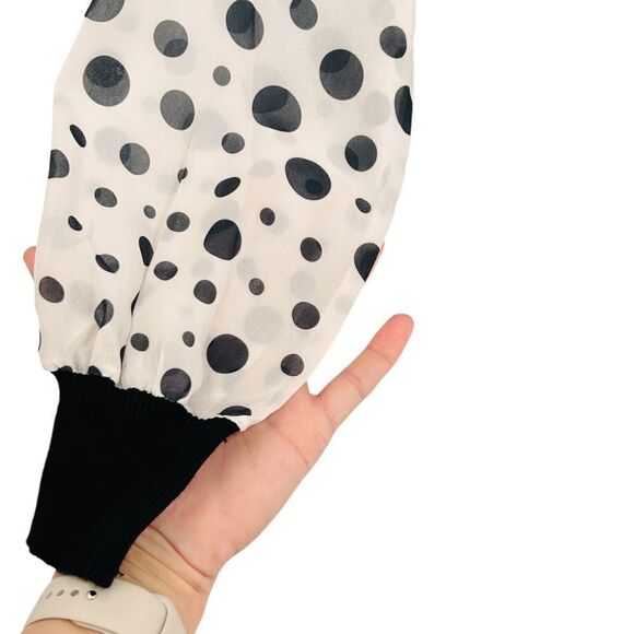 OVLA black sweater with sheer black polka dot sleeves size medium - Picture 4 of 8